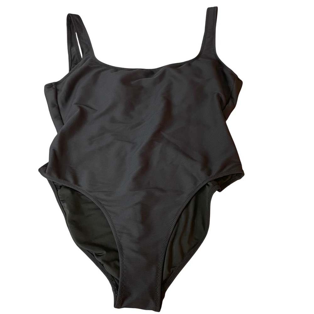 J. Crew Ribbed Square Neck One Piece Swimsuit Black Sz 16 Minimalist Modest